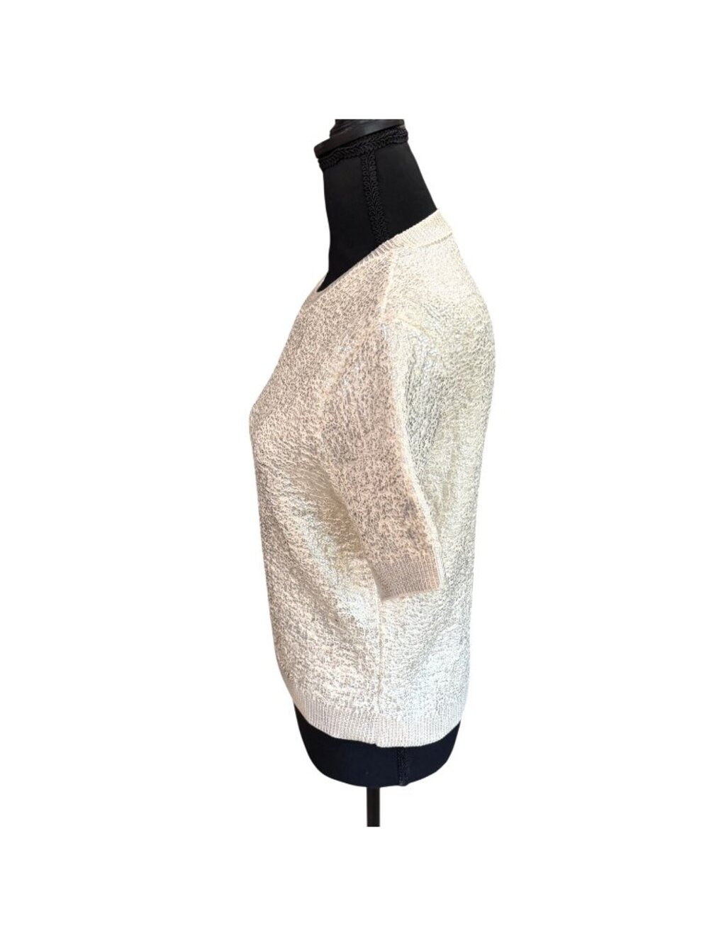Zara Metallic Glam Posh Party City Short-Sleeve Sweater Silver Cream Womens S - Picture 4 of 13